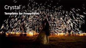  Presentation with show - Cool new PPT theme with fire-show-on-the-beach backdrop and a black colored foreground