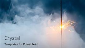  Presentation with firework - Presentation theme featuring fire-sparkler-in-dense-smoke background and a light blue colored foreground