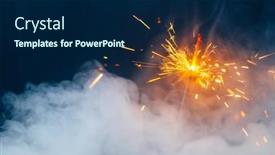  Presentation with firework - PPT theme featuring fire-sparkler-in-dense-smoke background and a navy blue colored foreground