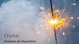  Presentation with firework - Cool new slide deck with fire-sparkler-in-dense-smoke backdrop and a light gray colored foreground