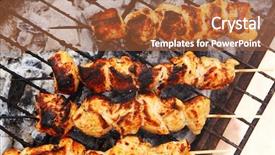  Presentation with charcoal - Presentation theme having fresh hot grilled chicken shish kebab barbecue on grid over charcoal background and a red colored foreground