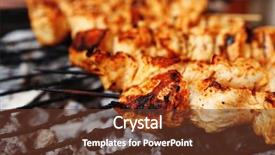  Presentation with charcoal - Cool new PPT layouts with gas grilling - fresh hot grilled chicken shish backdrop and a tawny brown colored foreground