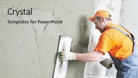  Presentation with eco friendly home renovation - PPT theme enhanced with acoustic buildings - renovation at home plasterer spreading background and a light gray colored foreground