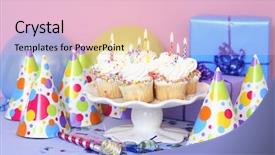  Presentation with retirement party invitation 65th birthday - Presentation design consisting of fire sprinkles - birthday still life with cupcakes background and a lemonade colored foreground