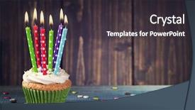  Presentation with birthday - Beautiful PPT layouts featuring fire sprinkles - cupcake with colorful birthday candle backdrop and a dark gray colored foreground