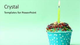  Presentation with light green - PPT layouts featuring fire sprinkles - delicious birthday cupcake on light background and a soft green colored foreground