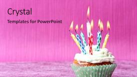  Presentation with birthday cake cupcake - Cool new theme with fire sprinkles - delicious birthday cupcake on pink backdrop and a coral colored foreground