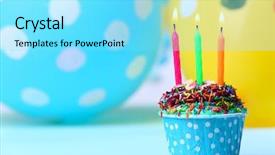  Presentation with cupcake - Theme having fire sprinkles - delicious birthday cupcake on table background and a  colored foreground