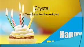  Presentation with cupcake - Slides featuring fire sprinkles - delicious birthday cupcake on table background and a  colored foreground