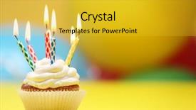  Presentation with birthday cake cupcake - Presentation theme enhanced with fire sprinkles - delicious birthday cupcake on table background and a  colored foreground