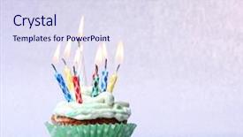  Presentation with light fire - PPT theme consisting of fire sprinkles - delicious birthday cupcake on table background and a sky blue colored foreground