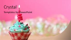  Presentation with pink birthday - Colorful slide set enhanced with fire sprinkles - delicious birthday cupcake on table backdrop and a  colored foreground