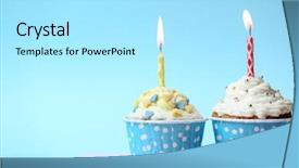  Presentation with birthday cake cupcake - Amazing PPT theme having fire sprinkles - delicious birthday cupcake on table backdrop and a arctic colored foreground