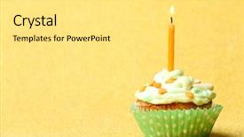  Presentation with cupcake - Beautiful presentation theme featuring fire sprinkles - delicious birthday cupcake on yellow backdrop and a white colored foreground