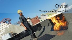  Presentation with flame - PPT theme consisting of propane - roofer installing roofing felt background and a light blue colored foreground