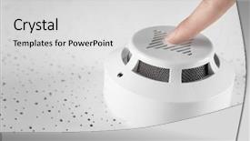 Presentation with detector - Amazing slide deck having woman testing smoke detector closeup backdrop and a light gray colored foreground