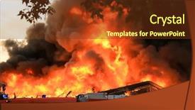  Presentation with building fire - Amazing slides having fire truck - flames over building backdrop and a tawny brown colored foreground