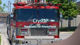  Presentation with city street - Audience pleasing presentation theme consisting of fire truck - ladder firetruck on the side backdrop and a ocean colored foreground