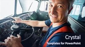  Presentation with firefighter - Cool new PPT layouts with fire truck - portrait of happy mature firefighter backdrop and a navy blue colored foreground