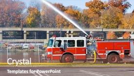  Presentation with fire truck - Slide set enhanced with fire truck at work background and a coral colored foreground