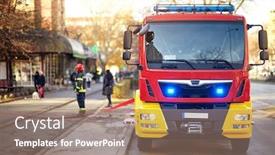  Presentation with fire truck - PPT theme enhanced with fire-truck-first-responders-firefighters background and a coral colored foreground