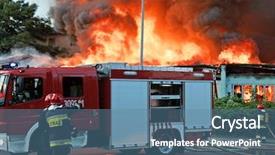  Presentation with fire truck - Beautiful slide deck featuring fire truck in city backdrop and a teal colored foreground