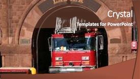 Presentation with fire station - PPT theme enhanced with fire truck leaving fire station background and a tawny brown colored foreground