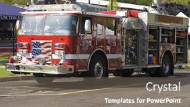  Presentation with fire truck - Colorful slide set enhanced with fire-truck-with-flag backdrop and a gray colored foreground