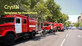  Presentation with trucks - PPT layouts with fire trucks in the city background and a tawny brown colored foreground