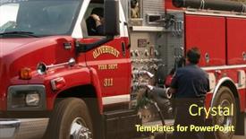  Presentation with wild fire - Cool new PPT theme with fire-trucks-line-up backdrop and a tawny brown colored foreground