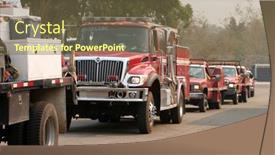  Presentation with wild fire - Amazing presentation design having fire-trucks-line-up backdrop and a tawny brown colored foreground