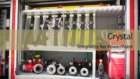  Presentation with engine - Presentation theme featuring fire valves and hoses background and a mint green colored foreground