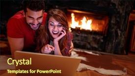  Presentation with movie - Colorful slide deck enhanced with fire video - happy couple watching movie backdrop and a tawny brown colored foreground