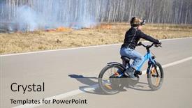  Presentation with bicycle - PPT theme with fire video - little boy with the camera background and a light gray colored foreground