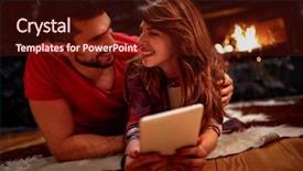  Presentation with romantic birthday couple celebrate - Audience pleasing theme consisting of fire video - romantic couple laying on floor backdrop and a tawny brown colored foreground