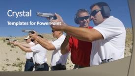  Presentation with firearm - PPT theme having firearm - lieutenant standing with troops holding background and a ocean colored foreground