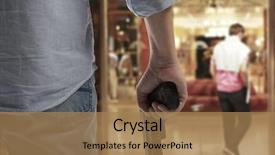  Presentation with firearm - Beautiful PPT theme featuring firearm - man holding gun backdrop and a coral colored foreground