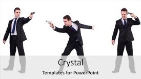  Presentation with firearm - PPT theme enhanced with firearm - man in suit with gun background and a light gray colored foreground