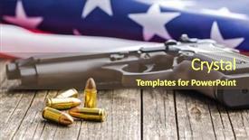  Presentation with firearm - Presentation design consisting of firearm - pistol bullets handgun and usa background and a tawny brown colored foreground