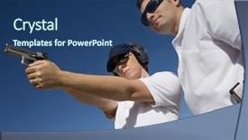  Presentation with helping - Beautiful presentation theme featuring firearm - trainer helping young woman backdrop and a ocean colored foreground