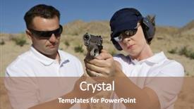  Presentation with firearm - PPT theme enhanced with firearm - trainer helping young woman background and a coral colored foreground