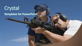  Presentation with firearm - Presentation theme with firearm - trainer standing with mature man background and a ocean colored foreground