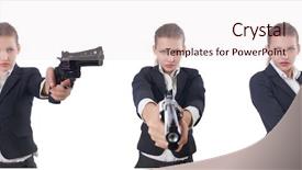  Presentation with white and black woman climbing ladders - Presentation design with firearm - woman businesswoman with gun background and a lemonade colored foreground