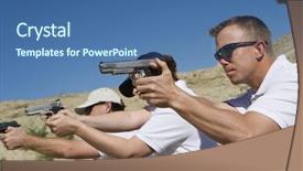  Presentation with guns - Beautiful presentation design featuring firearms - troops holding guns on training backdrop and a ocean colored foreground