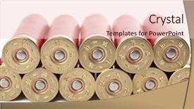  Presentation with isolated paw prints over white - Presentation theme with firearms ammunition - shotgun cartridges isolated over white background and a  colored foreground