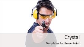  Presentation with shooting gun - Beautiful slide deck featuring firearms training - man doing sport shooting backdrop and a white colored foreground