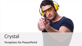  Presentation with shooting gun - Amazing PPT layouts having firearms training - man doing sport shooting backdrop and a white colored foreground