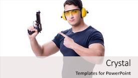  Presentation with shooting gun - PPT layouts consisting of firearms training - man doing sport shooting background and a sky blue colored foreground