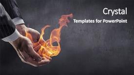  Presentation with fireball - Beautiful presentation theme featuring fireball - fire burning in his hands backdrop and a dark gray colored foreground