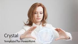  Presentation with magic crystal ball - Cool new theme with fireball - woman with glowing magical energy backdrop and a light gray colored foreground